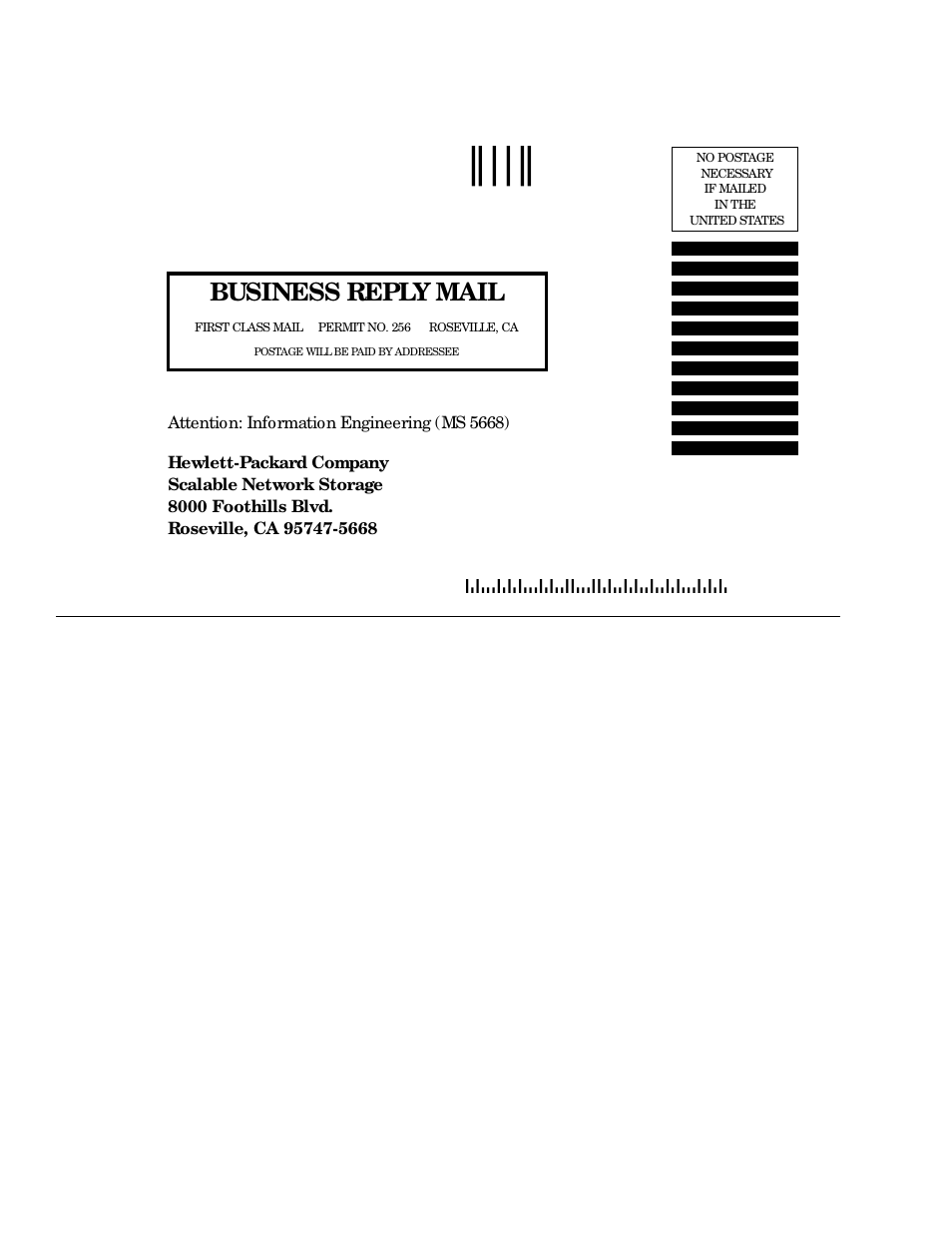 Business reply mail | HP Surestore 64 Director Switch User Manual | Page 258 / 260