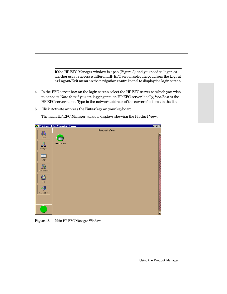 3 main hp efc manager window | HP Surestore 64 Director Switch User Manual | Page 29 / 260