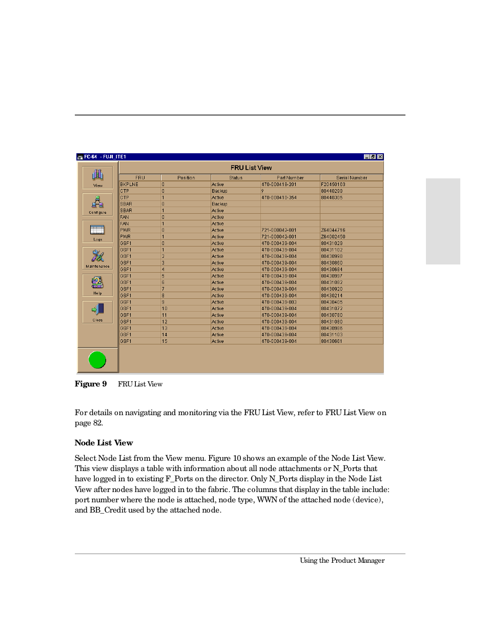 9 fru list view | HP Surestore 64 Director Switch User Manual | Page 51 / 260