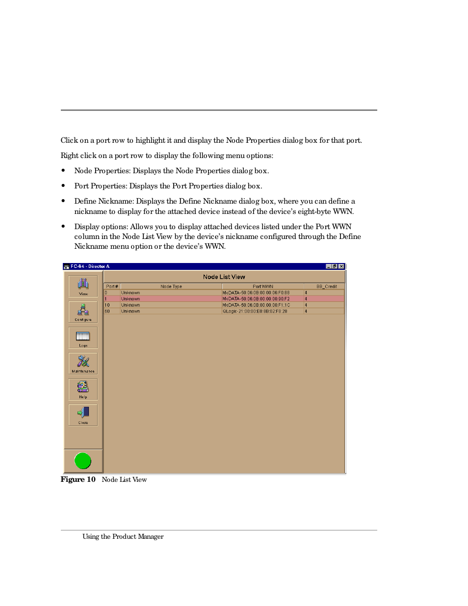 10 node list view | HP Surestore 64 Director Switch User Manual | Page 52 / 260