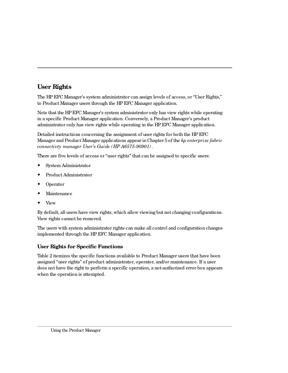 User rights | HP Surestore 64 Director Switch User Manual | Page 56 / 260