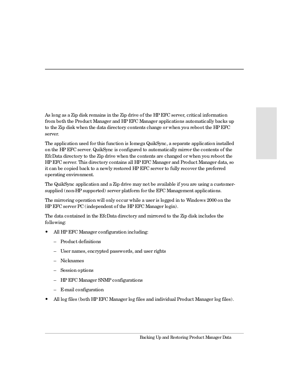 Backing up and restoring product manager data | HP Surestore 64 Director Switch User Manual | Page 59 / 260