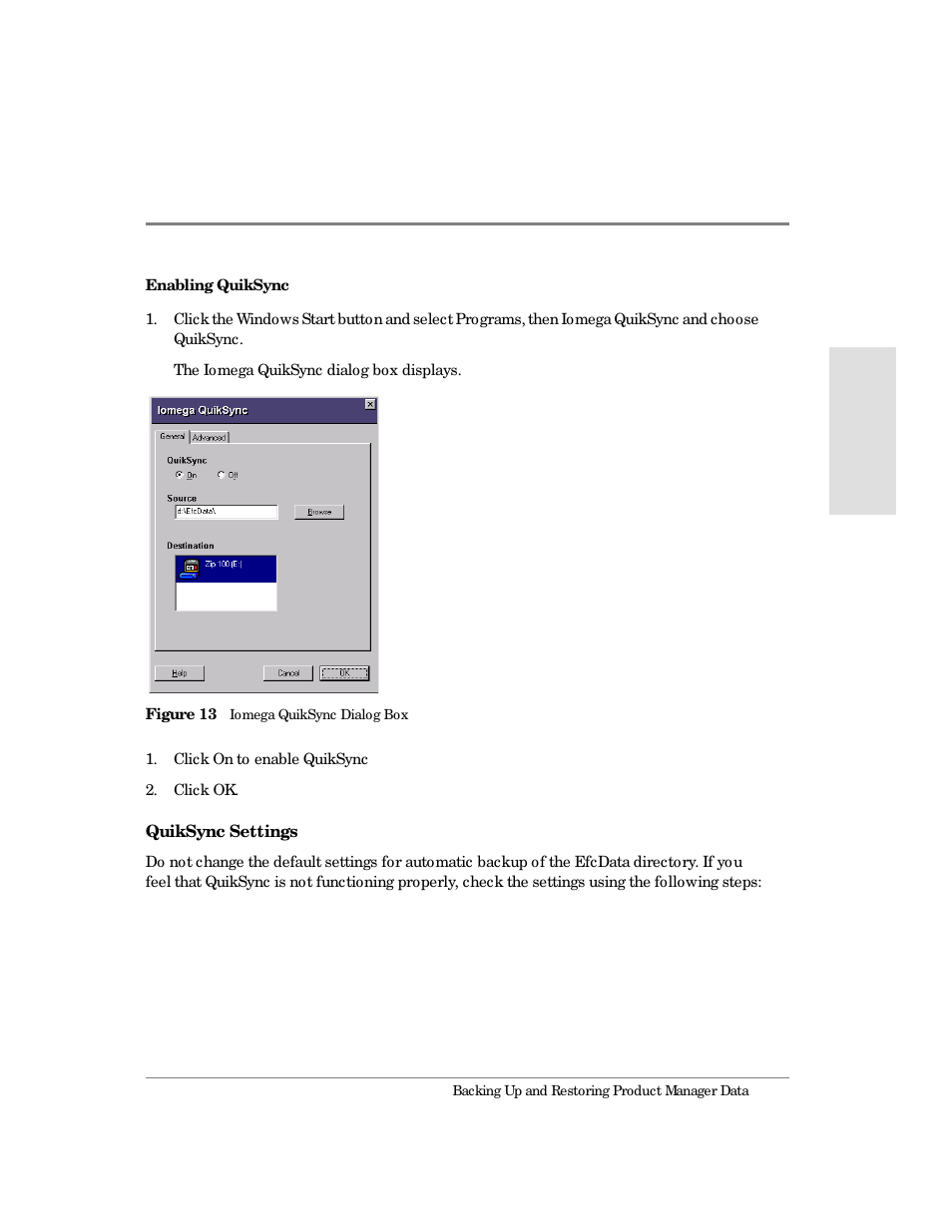 13 iomega quiksync dialog box | HP Surestore 64 Director Switch User Manual | Page 61 / 260