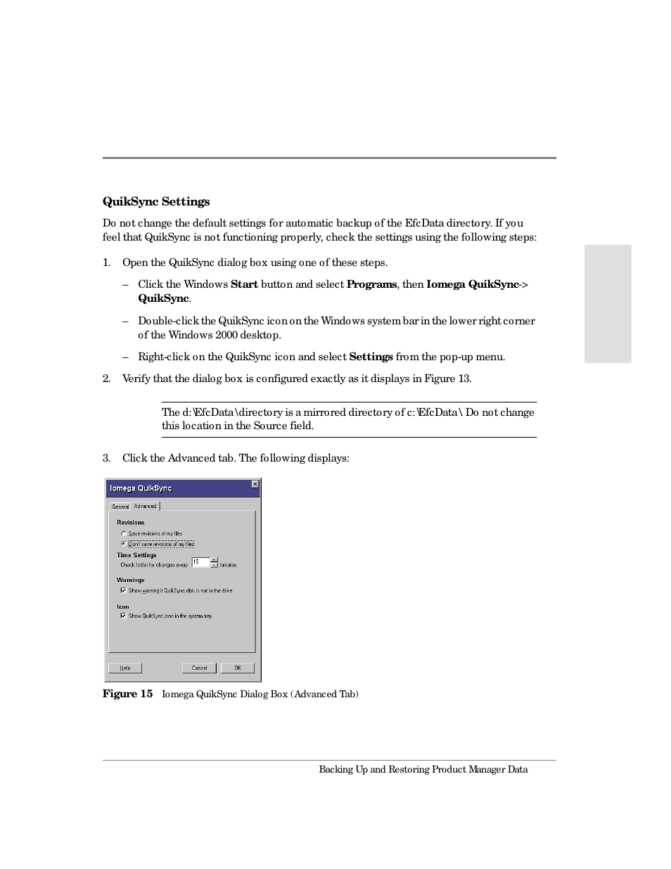 15 iomega quiksync dialog box (advanced tab) | HP Surestore 64 Director Switch User Manual | Page 63 / 260
