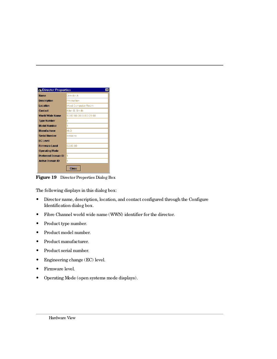 19 director properties dialog box | HP Surestore 64 Director Switch User Manual | Page 74 / 260