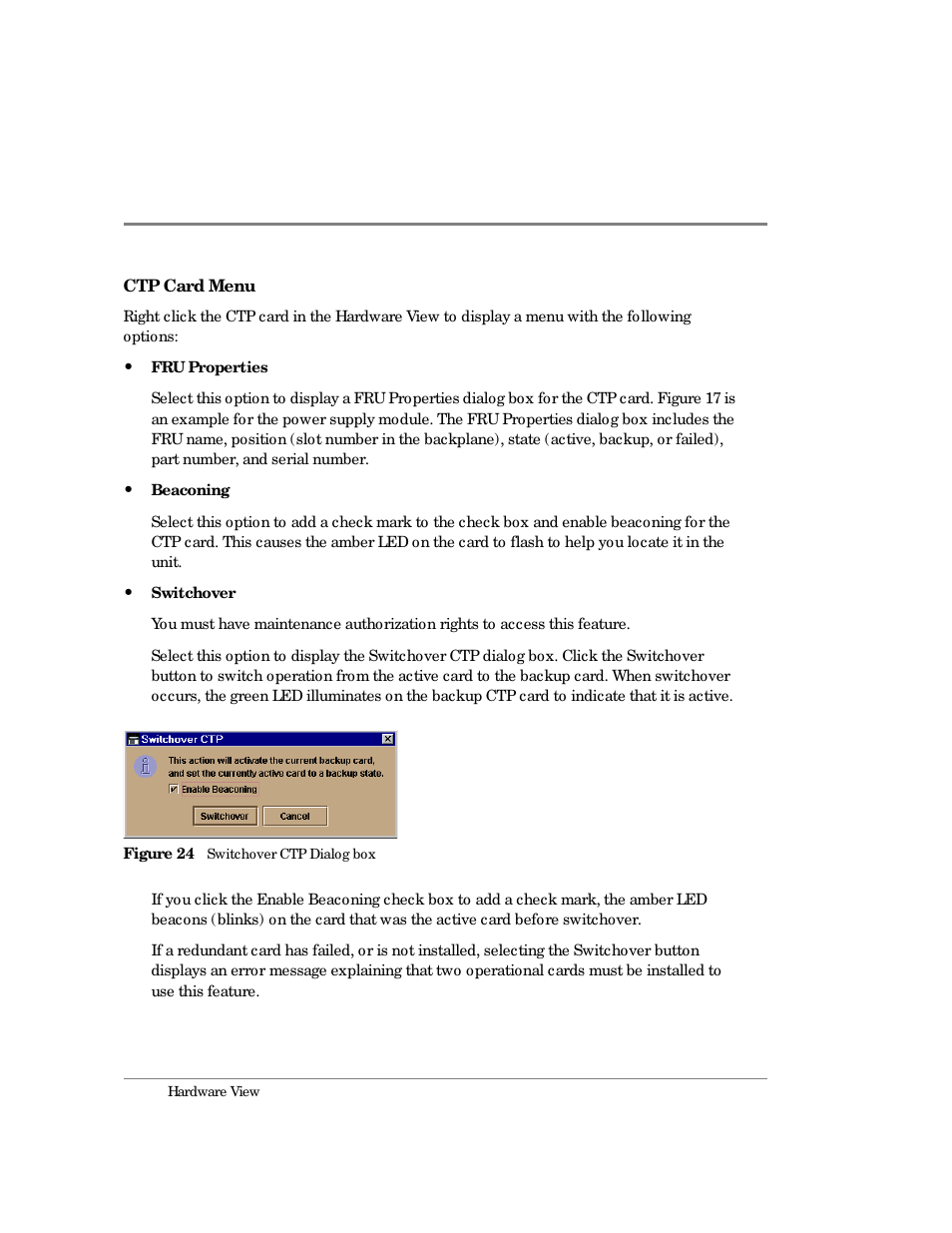 24 switchover ctp dialog box | HP Surestore 64 Director Switch User Manual | Page 80 / 260