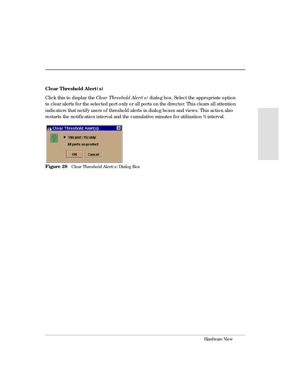 28 clear threshold alert(s) dialog box | HP Surestore 64 Director Switch User Manual | Page 93 / 260