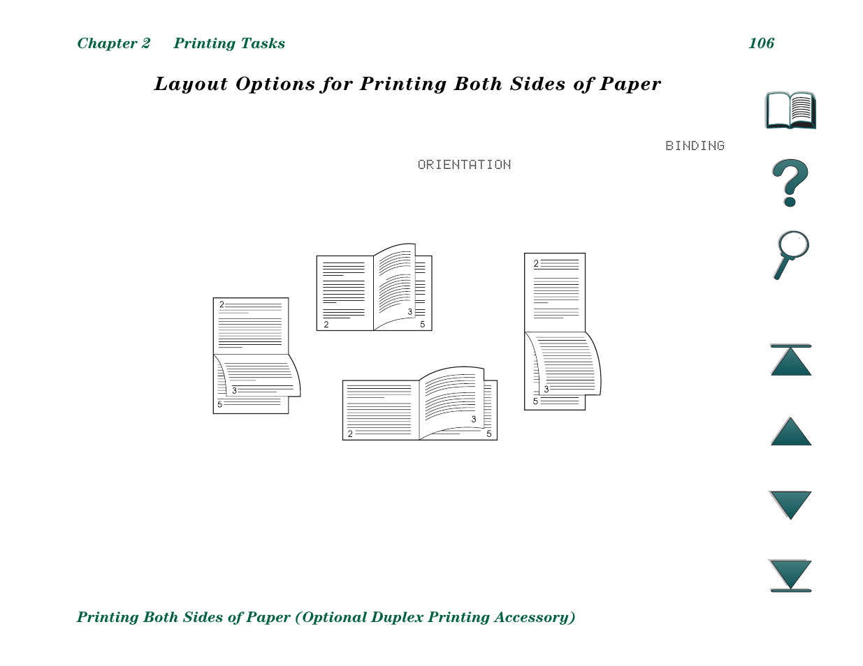 Layout options for printing both sides of paper | HP LaserJet 8000 Multifunction Printer series User Manual | Page 106 / 362