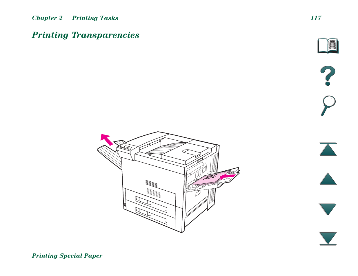 Printing transparencies | HP LaserJet 8000 Multifunction Printer series User Manual | Page 117 / 362