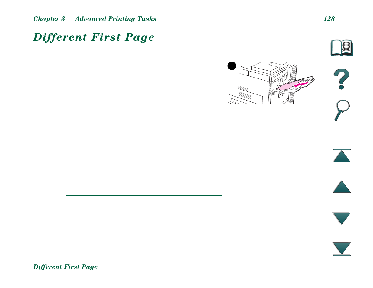 Different first page | HP LaserJet 8000 Multifunction Printer series User Manual | Page 128 / 362