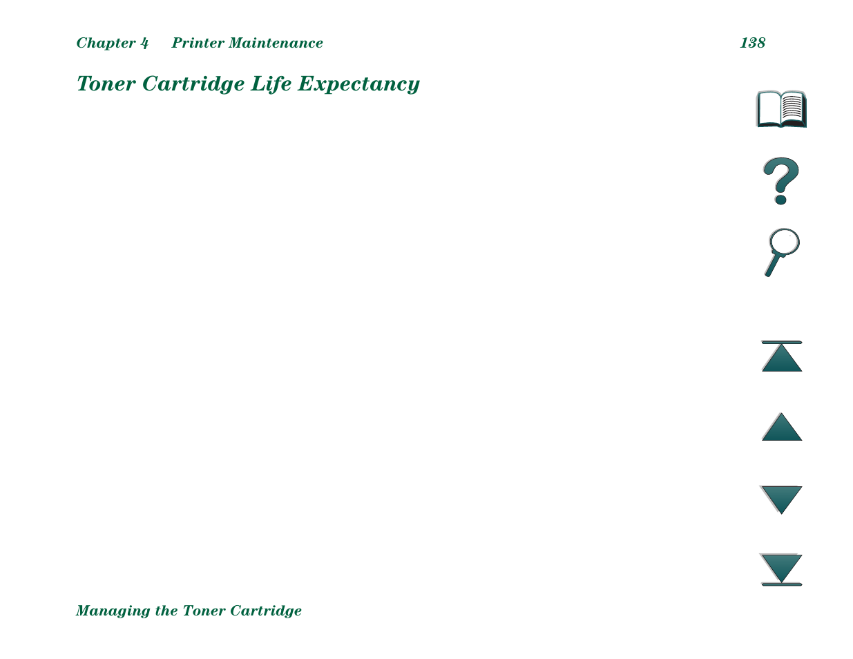 Toner cartridge life expectancy | HP LaserJet 8000 Multifunction Printer series User Manual | Page 138 / 362