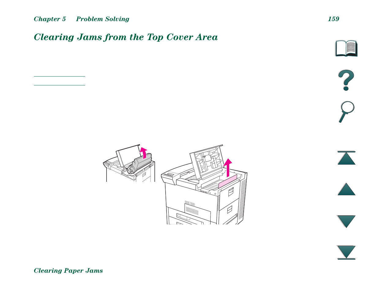 Clearing jams from the top cover area | HP LaserJet 8000 Multifunction Printer series User Manual | Page 159 / 362