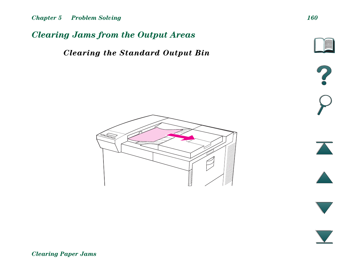 Clearing jams from the output areas, Standard output bin | HP LaserJet 8000 Multifunction Printer series User Manual | Page 160 / 362