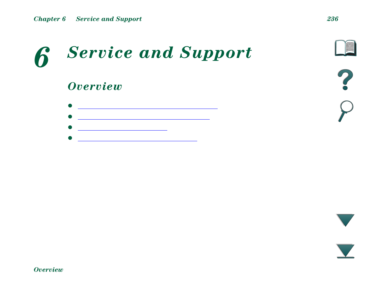 Service and support, Overview, 6 service and support | HP LaserJet 8000 Multifunction Printer series User Manual | Page 236 / 362