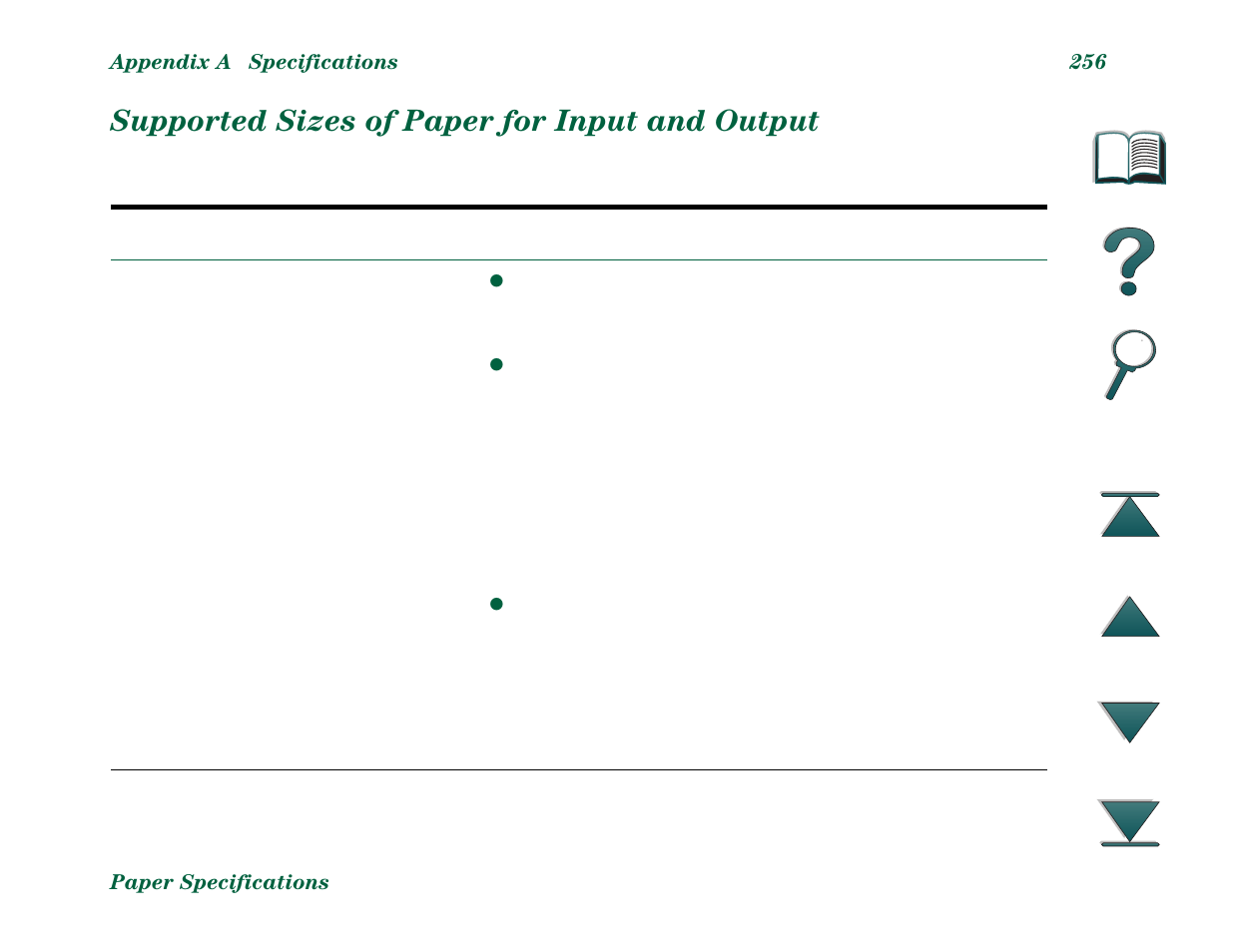 Supported sizes of paper for input and output | HP LaserJet 8000 Multifunction Printer series User Manual | Page 256 / 362