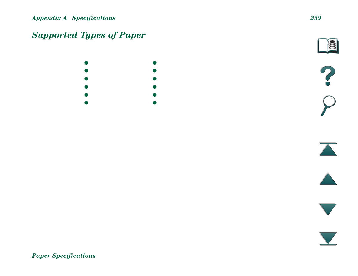 Supported types of paper | HP LaserJet 8000 Multifunction Printer series User Manual | Page 259 / 362