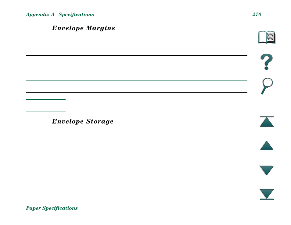 Envelope margins, Envelope storage | HP LaserJet 8000 Multifunction Printer series User Manual | Page 270 / 362