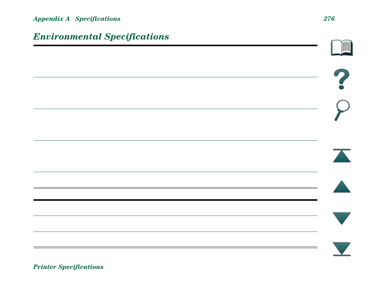Environmental specifications | HP LaserJet 8000 Multifunction Printer series User Manual | Page 276 / 362