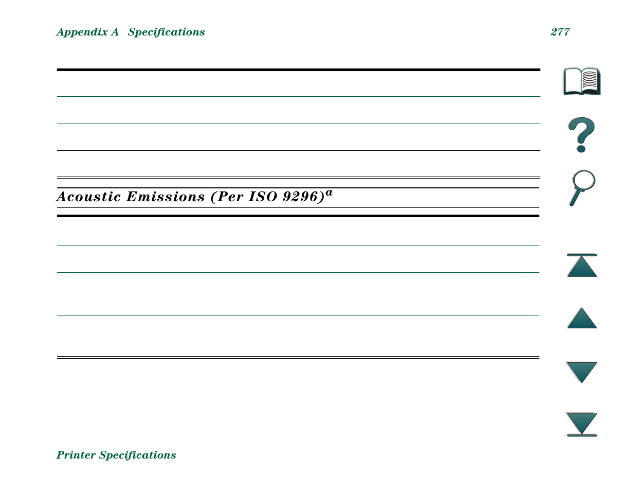 Acoustic emissions (per iso 9296) | HP LaserJet 8000 Multifunction Printer series User Manual | Page 277 / 362