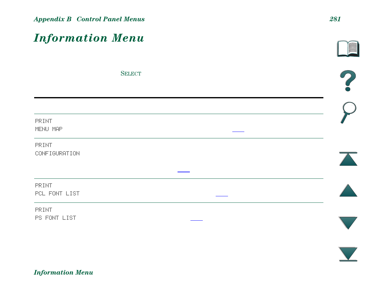 Information menu | HP LaserJet 8000 Multifunction Printer series User Manual | Page 281 / 362