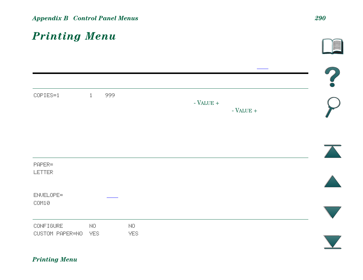 Printing menu | HP LaserJet 8000 Multifunction Printer series User Manual | Page 290 / 362