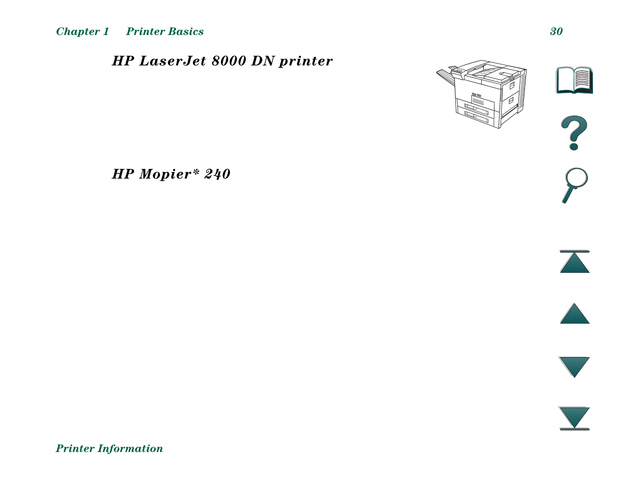 Hp laserjet 8000 dn printer, Hp mopier* 240 | HP LaserJet 8000 Multifunction Printer series User Manual | Page 30 / 362