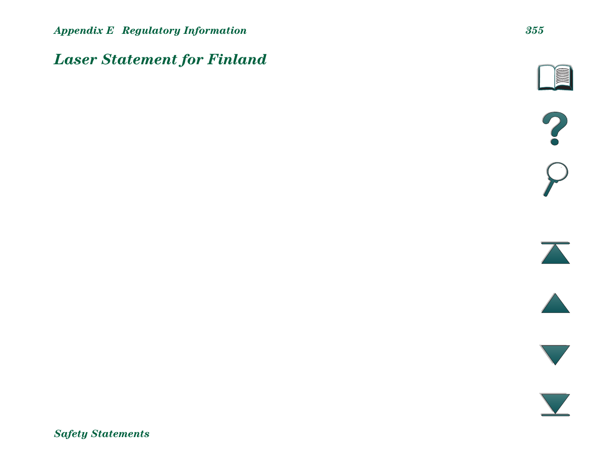 Laser statement for finland | HP LaserJet 8000 Multifunction Printer series User Manual | Page 355 / 362