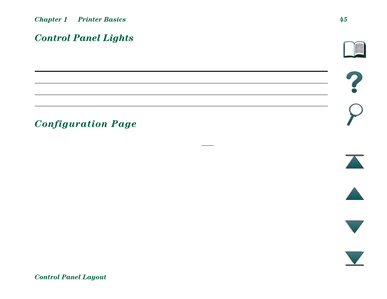 Control panel lights, Online, Data | Attention, Control panel lights configuration page | HP LaserJet 8000 Multifunction Printer series User Manual | Page 45 / 362