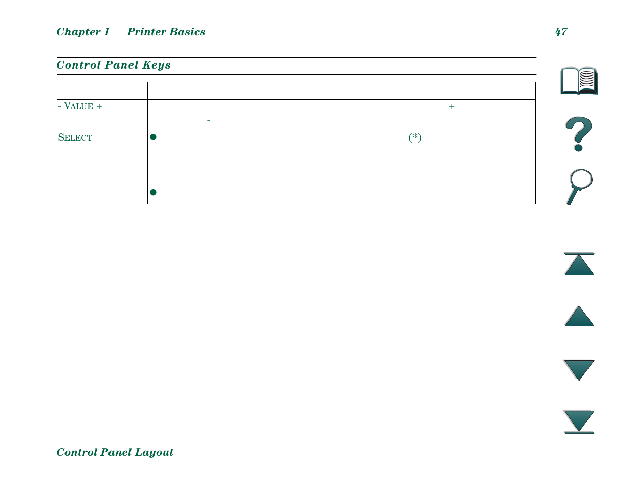 Value, Select | HP LaserJet 8000 Multifunction Printer series User Manual | Page 47 / 362