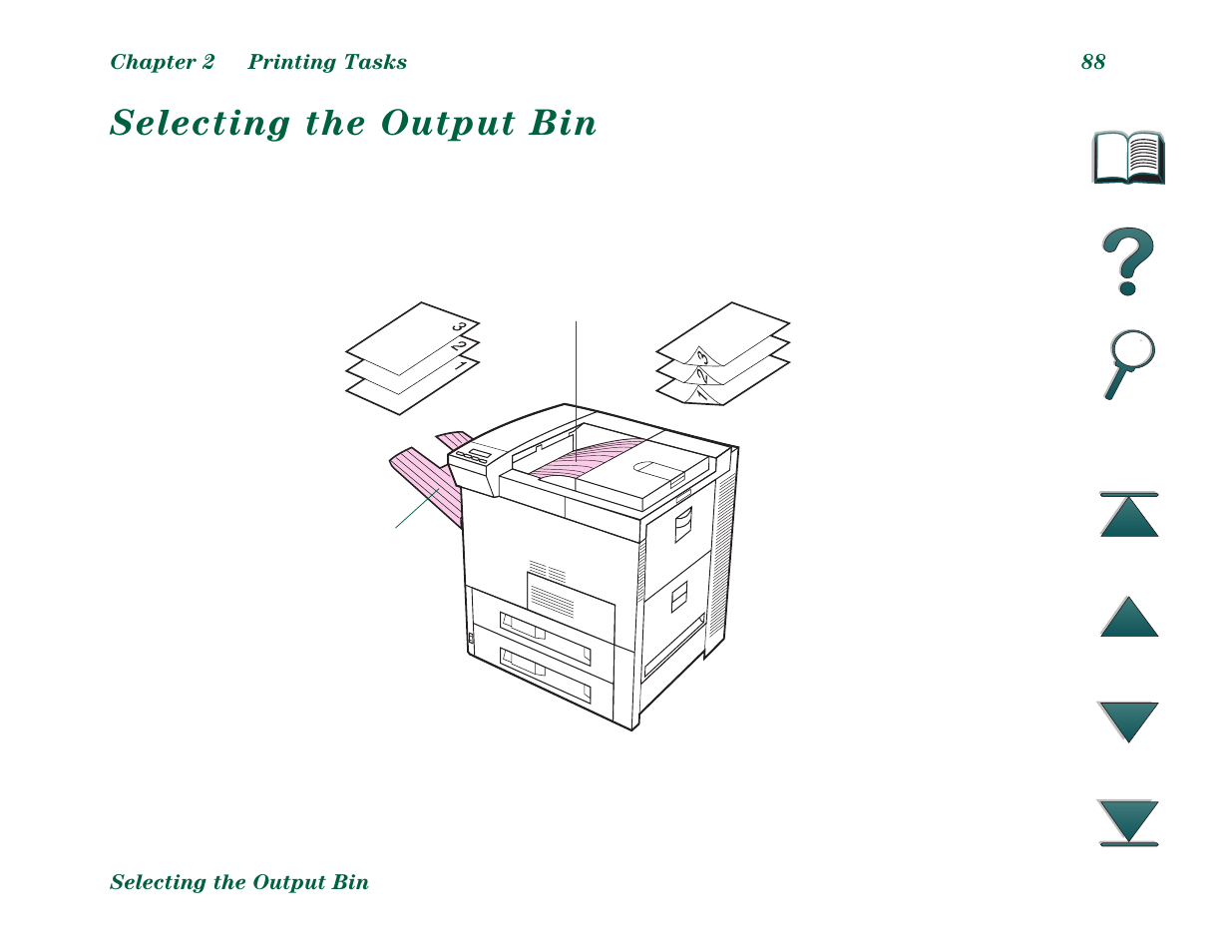 Selecting the output bin | HP LaserJet 8000 Multifunction Printer series User Manual | Page 88 / 362