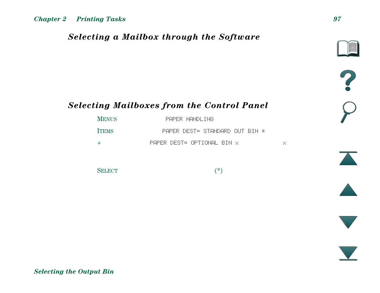 Selecting a mailbox through the software, Selecting mailboxes from the control panel | HP LaserJet 8000 Multifunction Printer series User Manual | Page 97 / 362