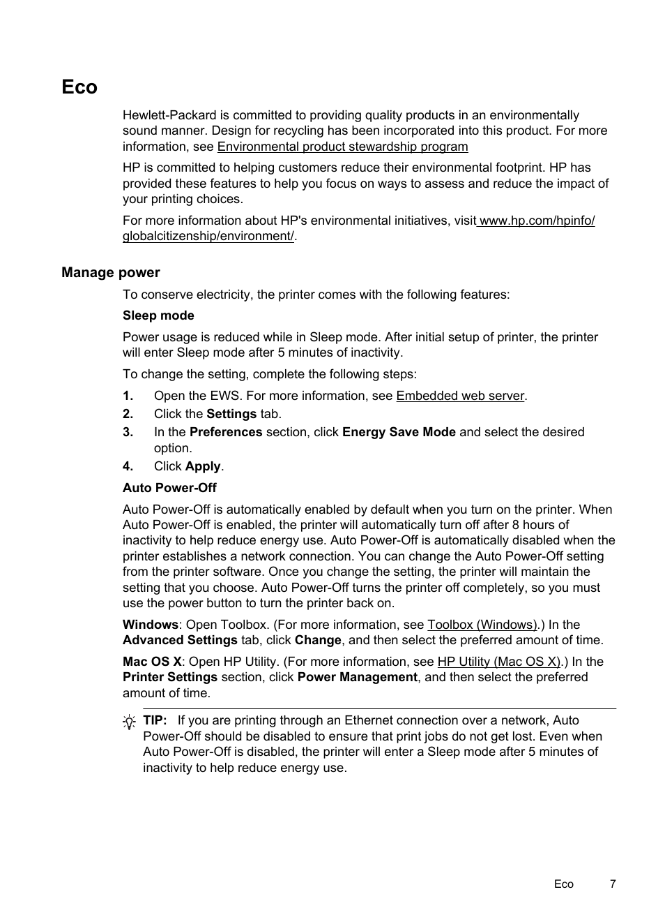 Manage power, Manage power conserve printing supplies | HP Officejet Pro 8100 ePrinter - N811a N811d User Manual | Page 11 / 152