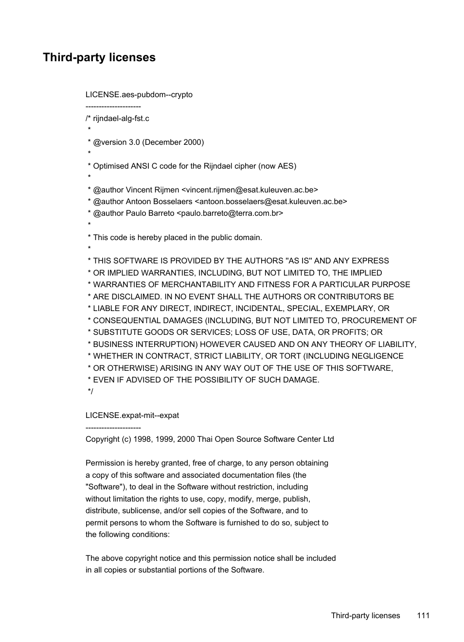 Third-party licenses | HP Officejet Pro 8100 ePrinter - N811a N811d User Manual | Page 115 / 152