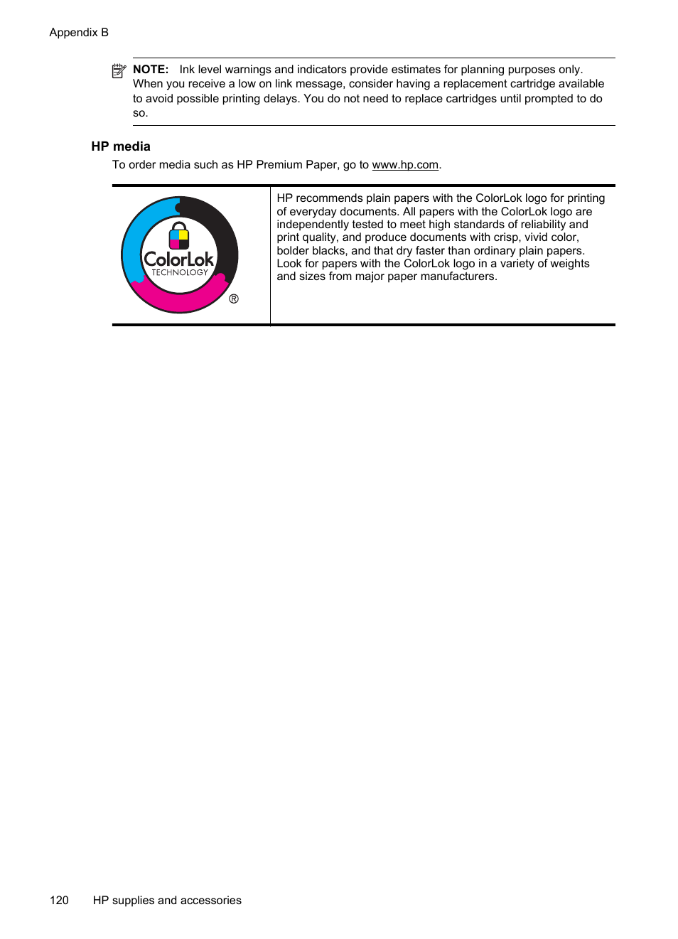 Hp media | HP Officejet Pro 8100 ePrinter - N811a N811d User Manual | Page 124 / 152
