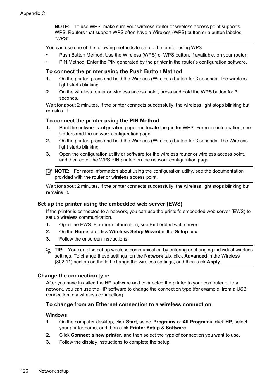 To connect the printer using the pin method, Change the connection type | HP Officejet Pro 8100 ePrinter - N811a N811d User Manual | Page 130 / 152