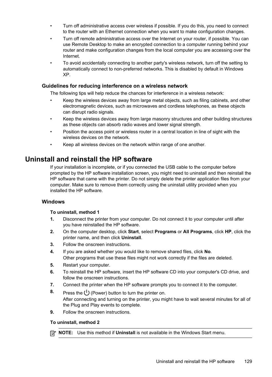 Uninstall and reinstall the hp software, Windows, Windows mac os x | HP Officejet Pro 8100 ePrinter - N811a N811d User Manual | Page 133 / 152