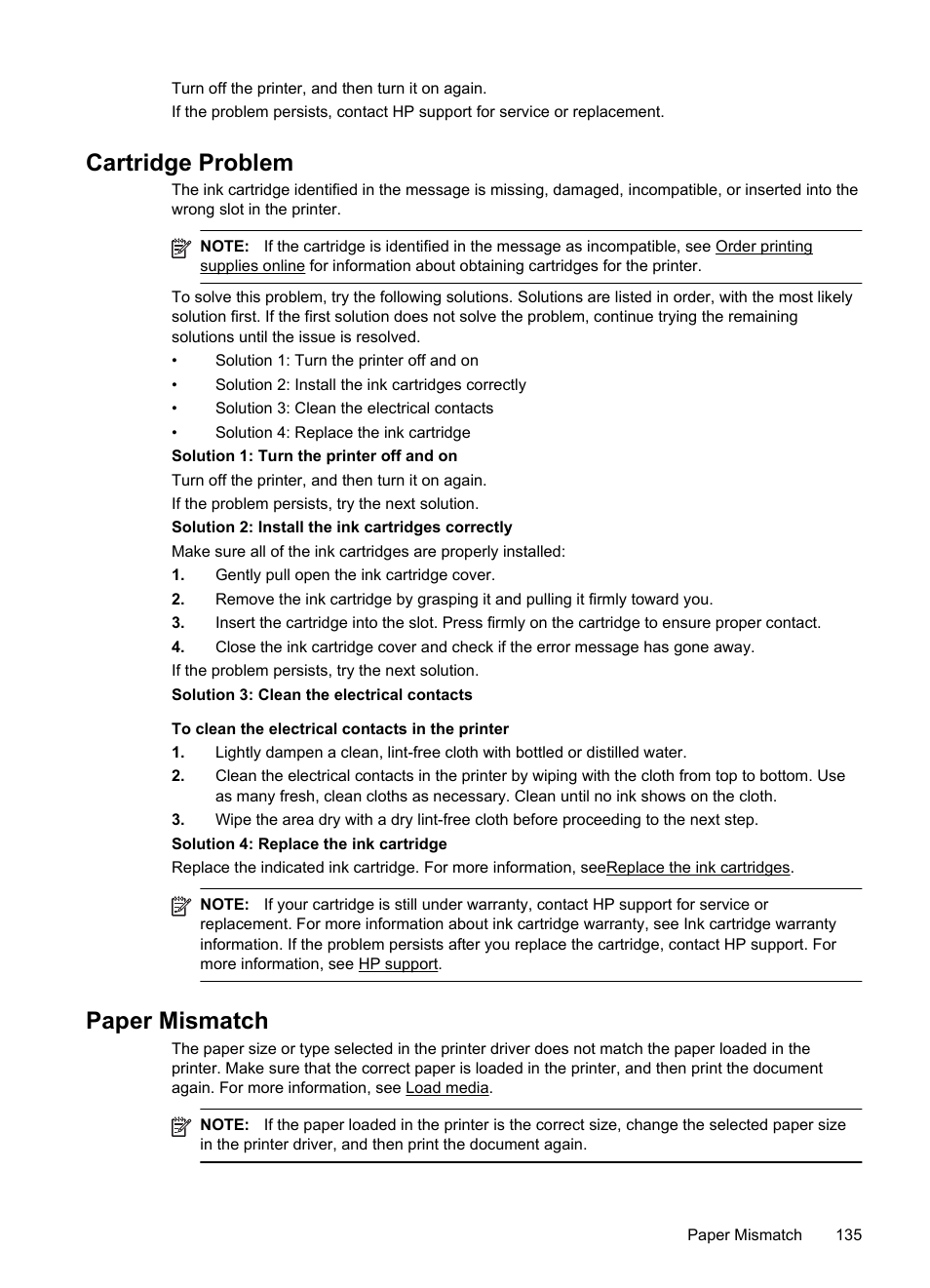 Cartridge problem, Paper mismatch | HP Officejet Pro 8100 ePrinter - N811a N811d User Manual | Page 139 / 152