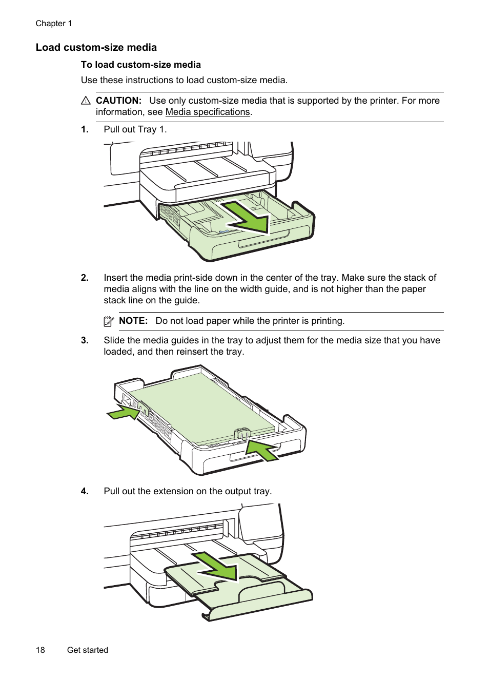 Load custom-size media | HP Officejet Pro 8100 ePrinter - N811a N811d User Manual | Page 22 / 152