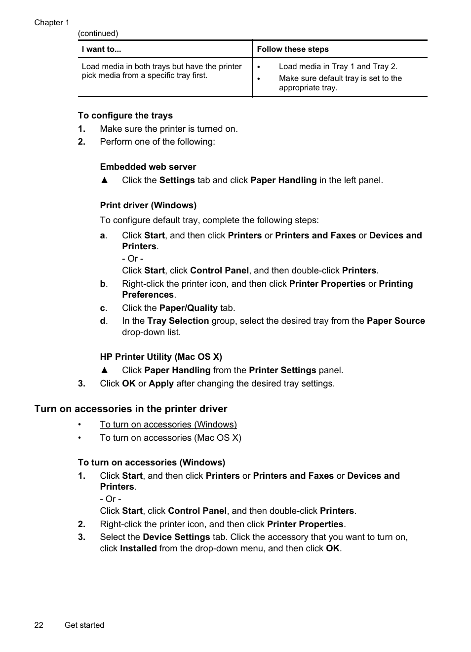 Turn on accessories in the printer driver, To turn on accessories (windows) | HP Officejet Pro 8100 ePrinter - N811a N811d User Manual | Page 26 / 152