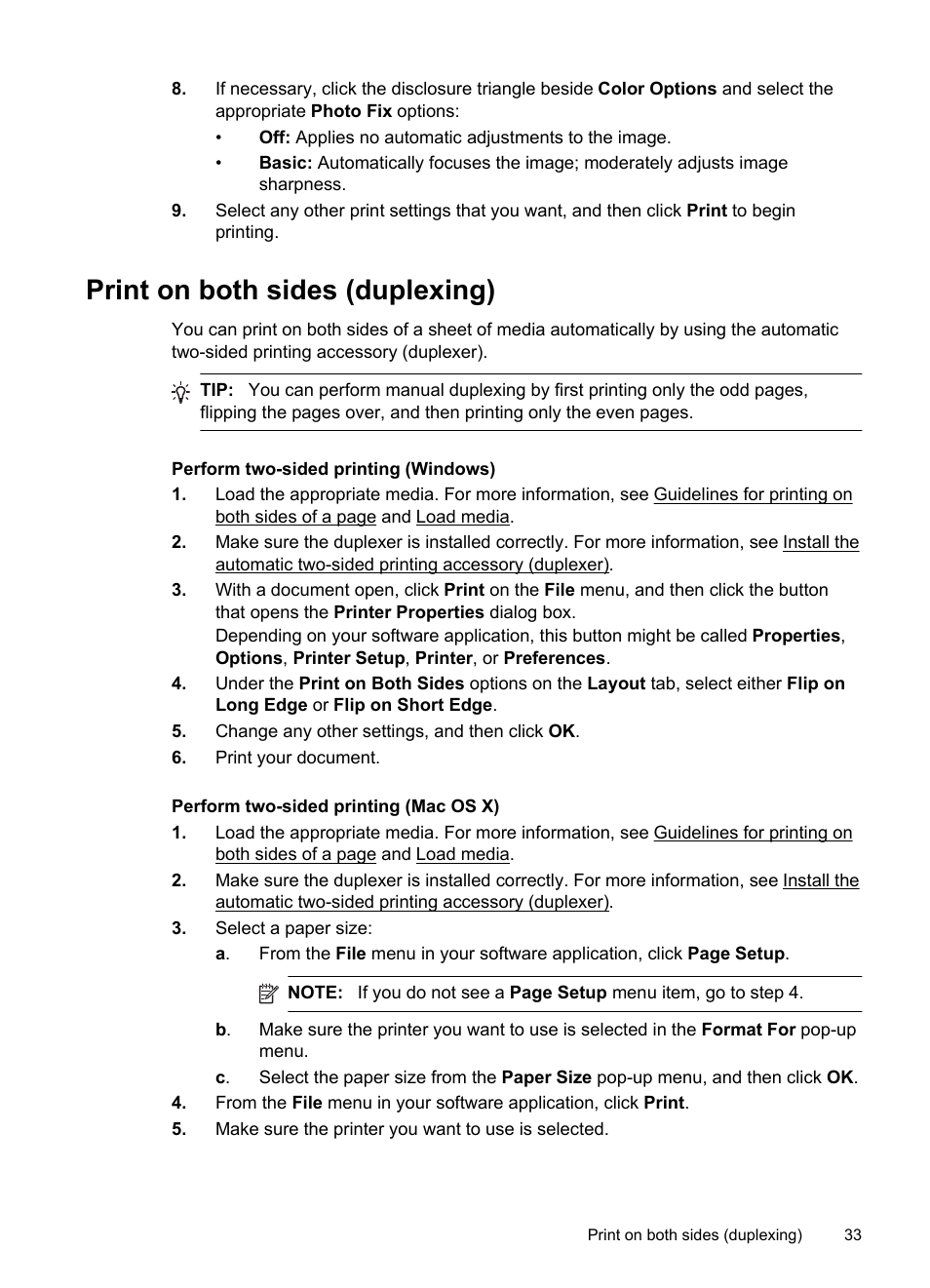 Print on both sides (duplexing), E print on both sides (duplexing) | HP Officejet Pro 8100 ePrinter - N811a N811d User Manual | Page 37 / 152