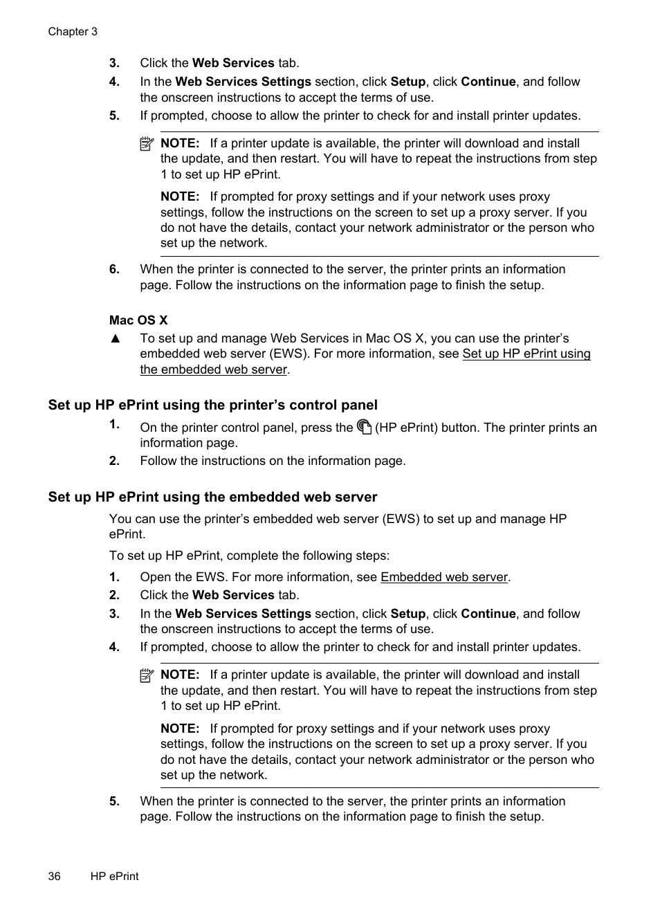 Set up hp eprint using the printer’s control panel, Set up hp eprint using the embedded web server | HP Officejet Pro 8100 ePrinter - N811a N811d User Manual | Page 40 / 152