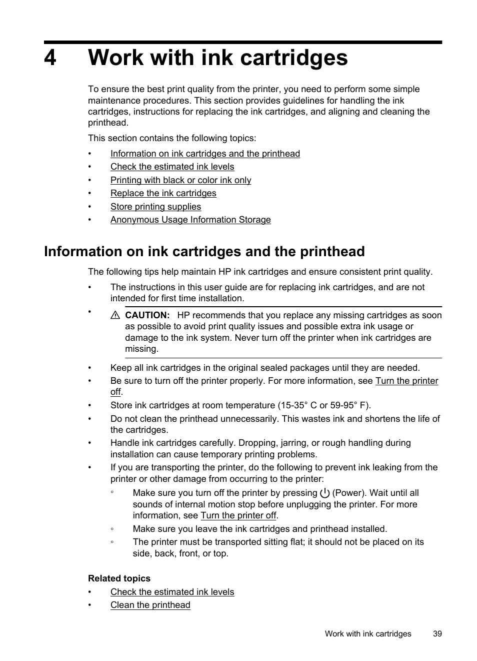 Work with ink cartridges, Information on ink cartridges and the printhead, 4work with ink cartridges | HP Officejet Pro 8100 ePrinter - N811a N811d User Manual | Page 43 / 152