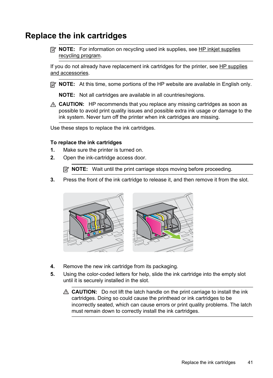 Replace the ink cartridges | HP Officejet Pro 8100 ePrinter - N811a N811d User Manual | Page 45 / 152