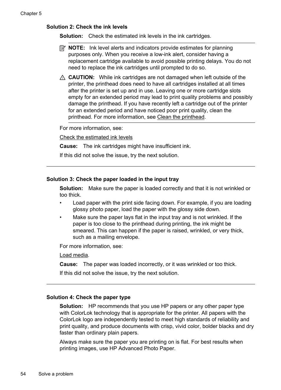 Solution 2: check the ink levels, Solution 4: check the paper type | HP Officejet Pro 8100 ePrinter - N811a N811d User Manual | Page 58 / 152