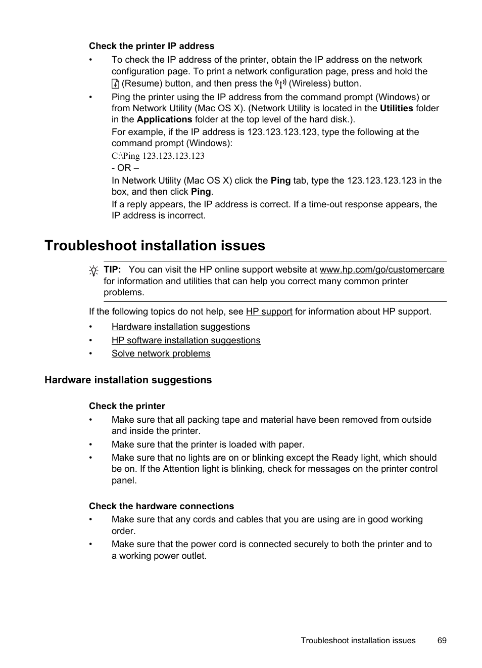 Troubleshoot installation issues, Hardware installation suggestions | HP Officejet Pro 8100 ePrinter - N811a N811d User Manual | Page 73 / 152