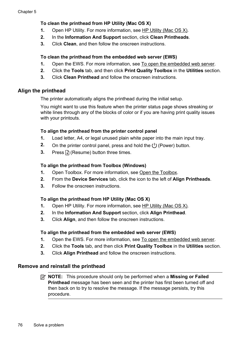 Align the printhead, Remove and reinstall the printhead | HP Officejet Pro 8100 ePrinter - N811a N811d User Manual | Page 80 / 152