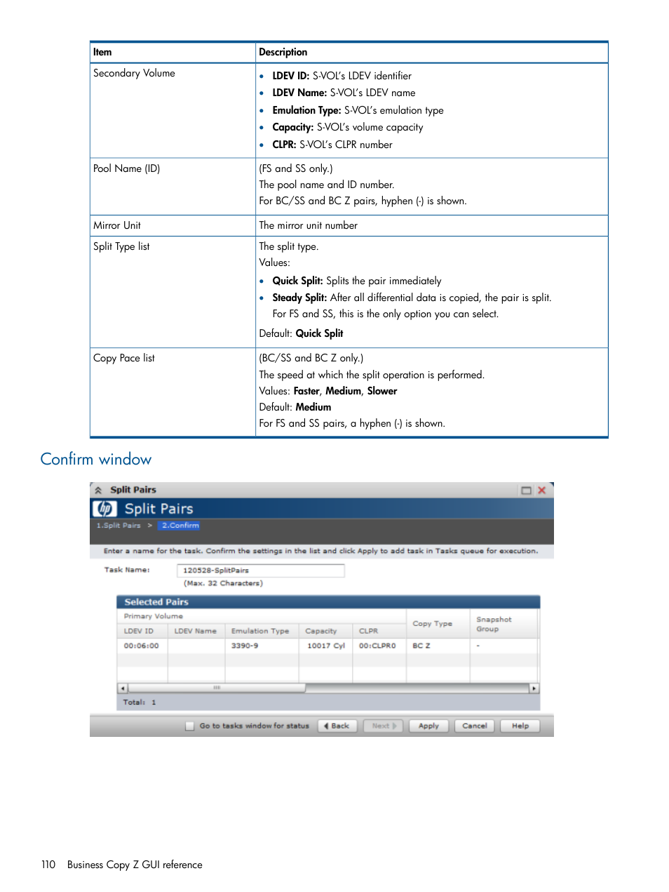 Confirm window | HP XP P9500 Storage User Manual | Page 110 / 155