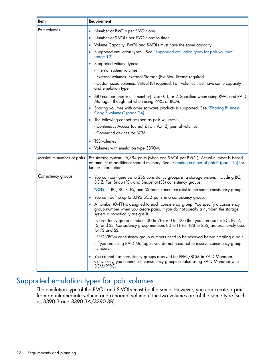 Supported emulation types for pair volumes | HP XP P9500 Storage User Manual | Page 12 / 155