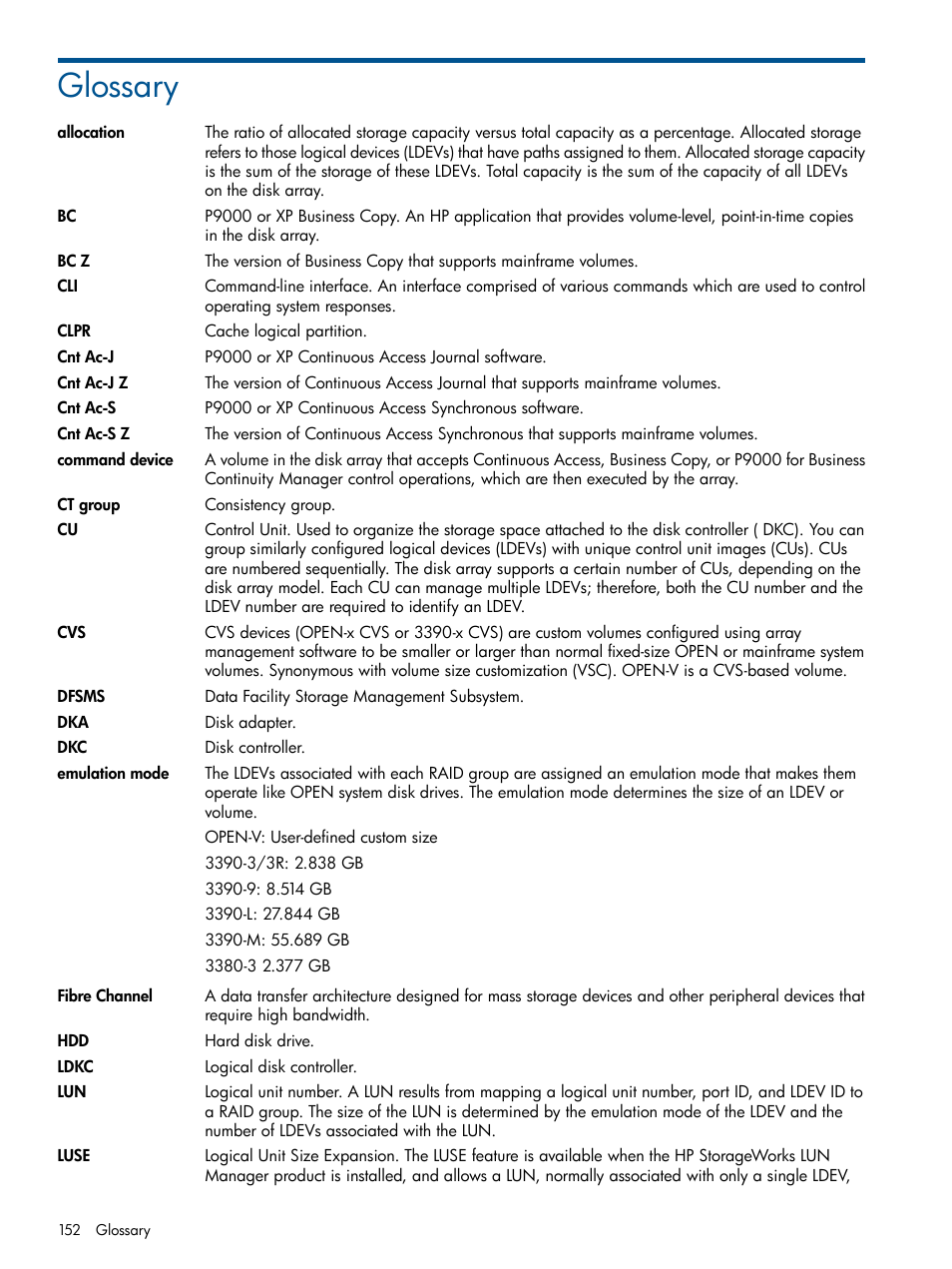 Glossary | HP XP P9500 Storage User Manual | Page 152 / 155