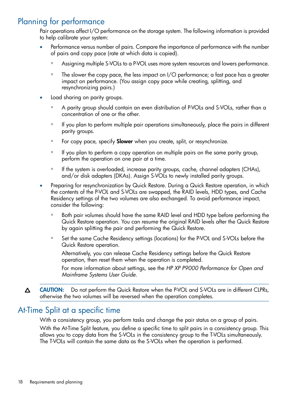 Planning for performance, At-time split at a specific time | HP XP P9500 Storage User Manual | Page 18 / 155